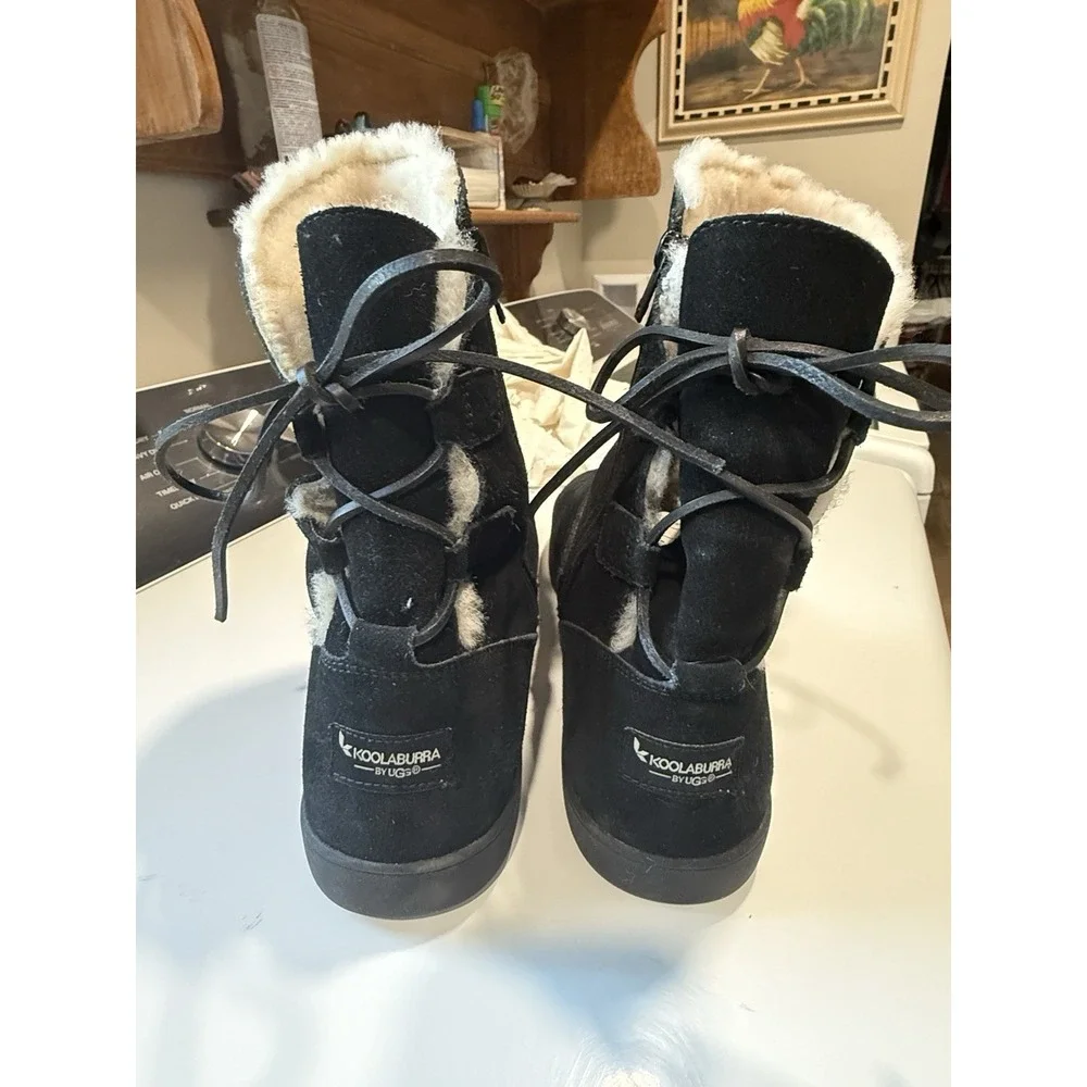 Koolaburra By UGG Suede Shazi Short Boot Tie Back Side Zipper Size 12 black